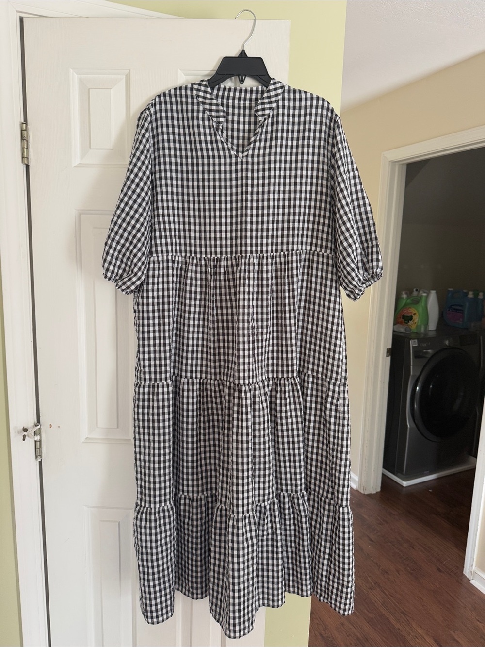 SHEIN Black and White Gingham Tiered Maxi Dress
